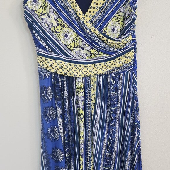 Anthropologie Maeve Tamera Surplus Cap Sleeve Blue and Yellow dress - size LG - Picture 1 of 4